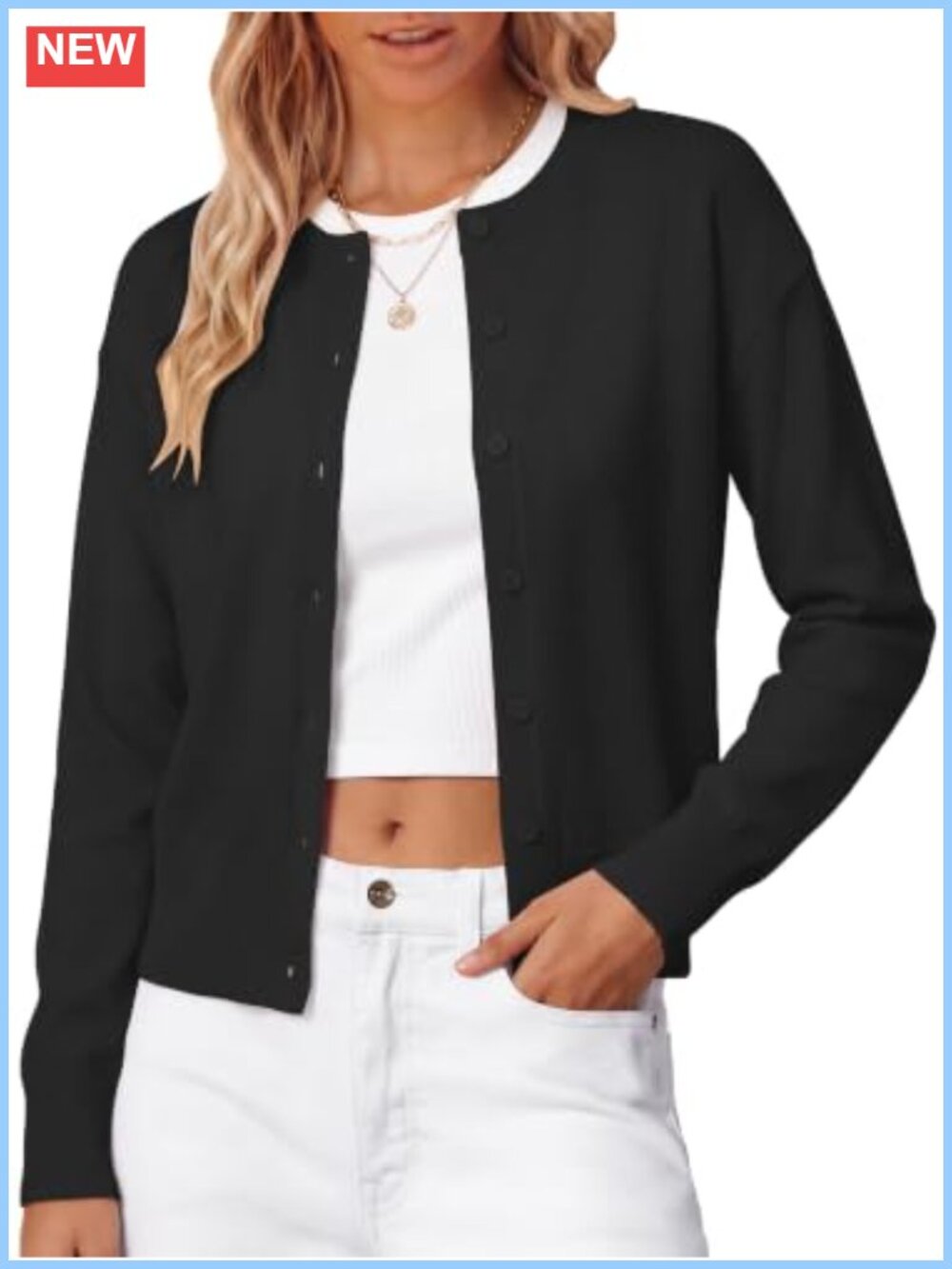 Wool Blend Cropped Cardigan Sweater Lightweight Knit